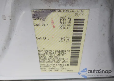 2013 Nissan Altima 2.5 S из США, поврежденный, VIN 1N4AL3AP4DN549868